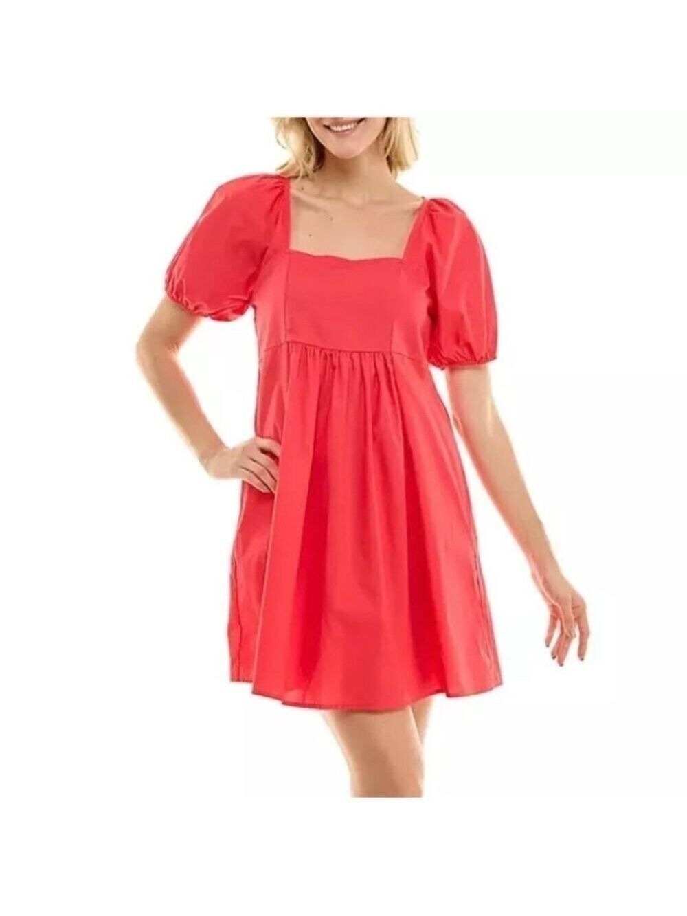 Draper James Red Ruched Mini Dress with Puff Sleeves